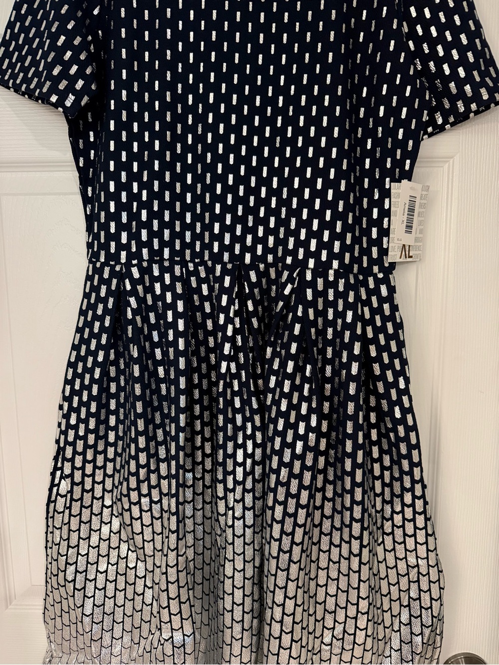 Lularoe Amelia Elegant Navy and Silver Gradient Pattern Fit-and-Flare Dress